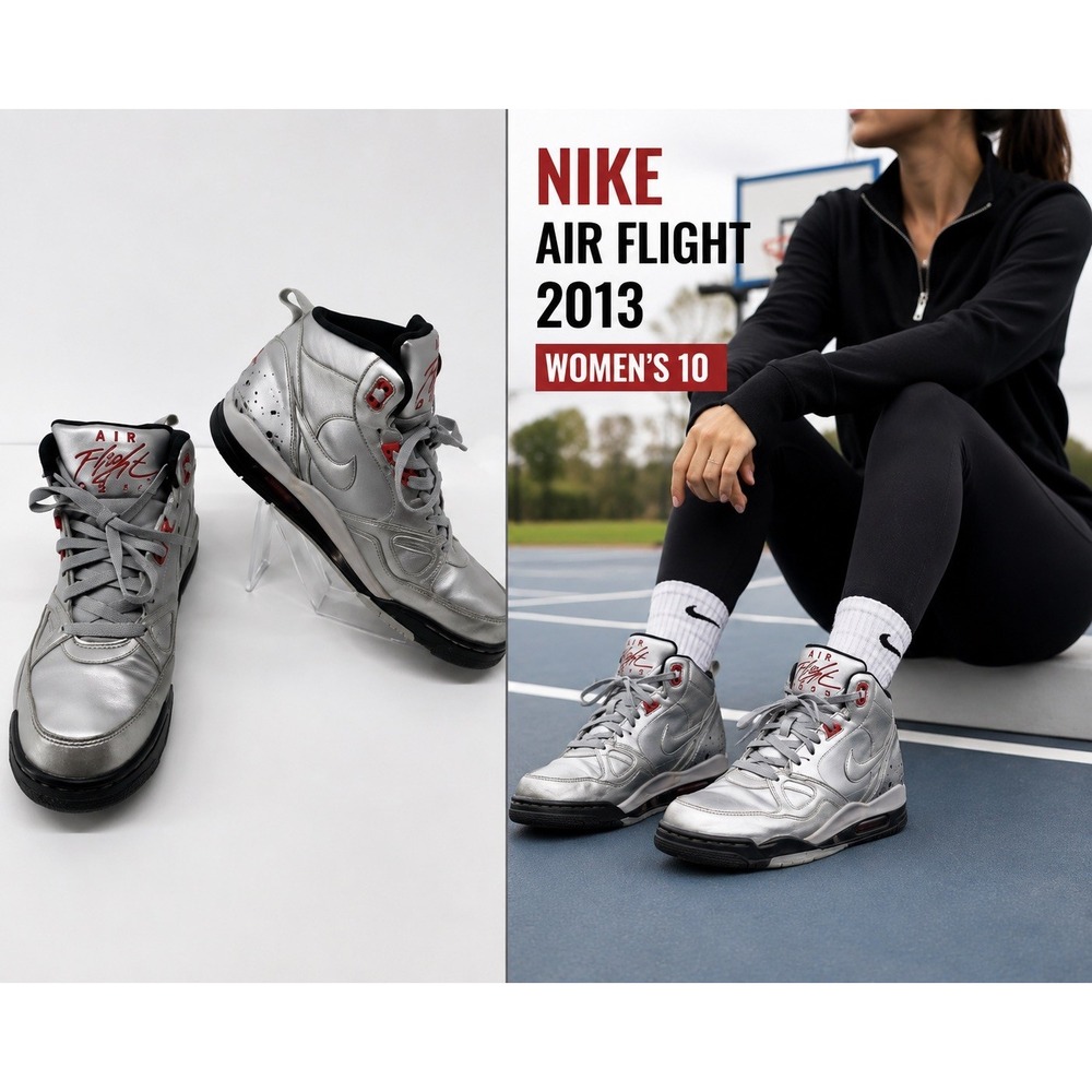 Nike Air Flight 2013 Silver Red High Top Sneakers Women's 10 Basketball Shoes